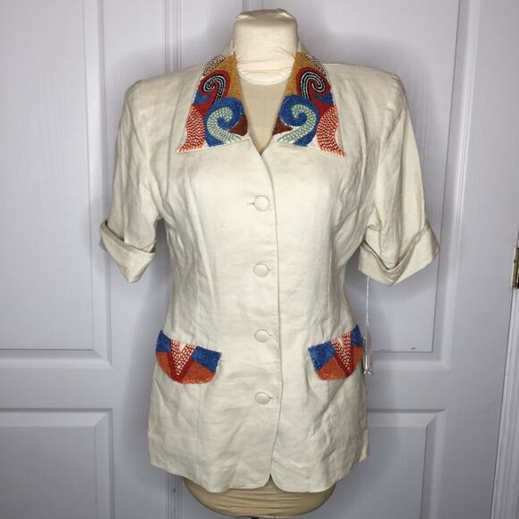 Premiere Designer 2 Pc. vintage Pant Jacket Suit Vintage LINEN Size 10 Cream - Picture 3 of 13